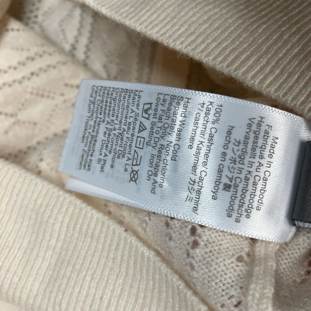J.Crew Cashmere Cardigan Womens S Cream Pointelle Short Sleeve Collared - Picture 12 of 13